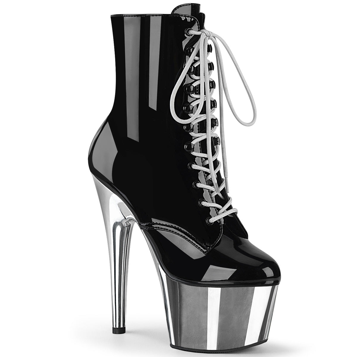 PLEASER ADO1020/B/SCH Black and Silver Chrome 7 Inch Ankle Boots SIZE 7 ONLY