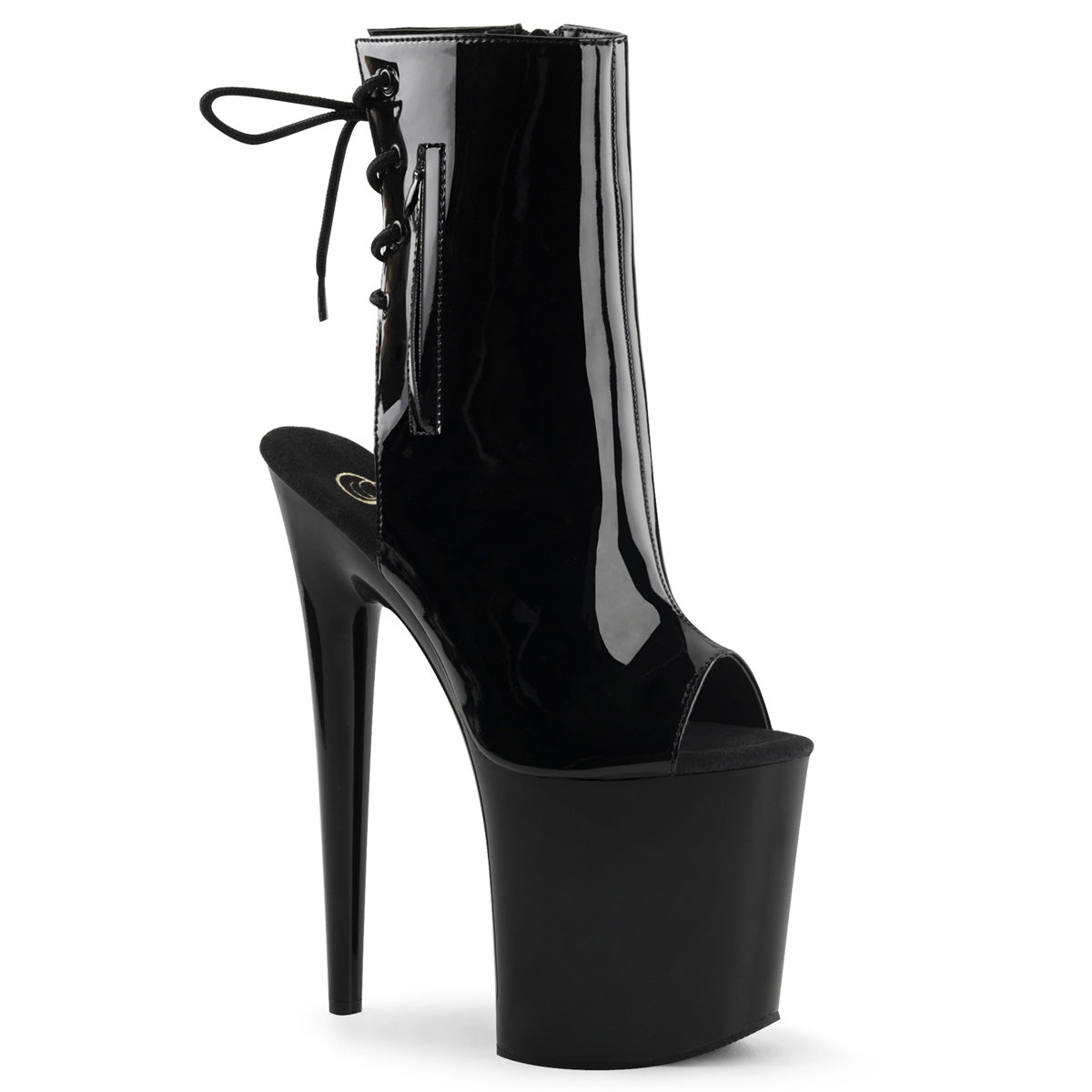 PLEASER FLAM1018/B/M Shiny Black 8 Inch Ankle Boots