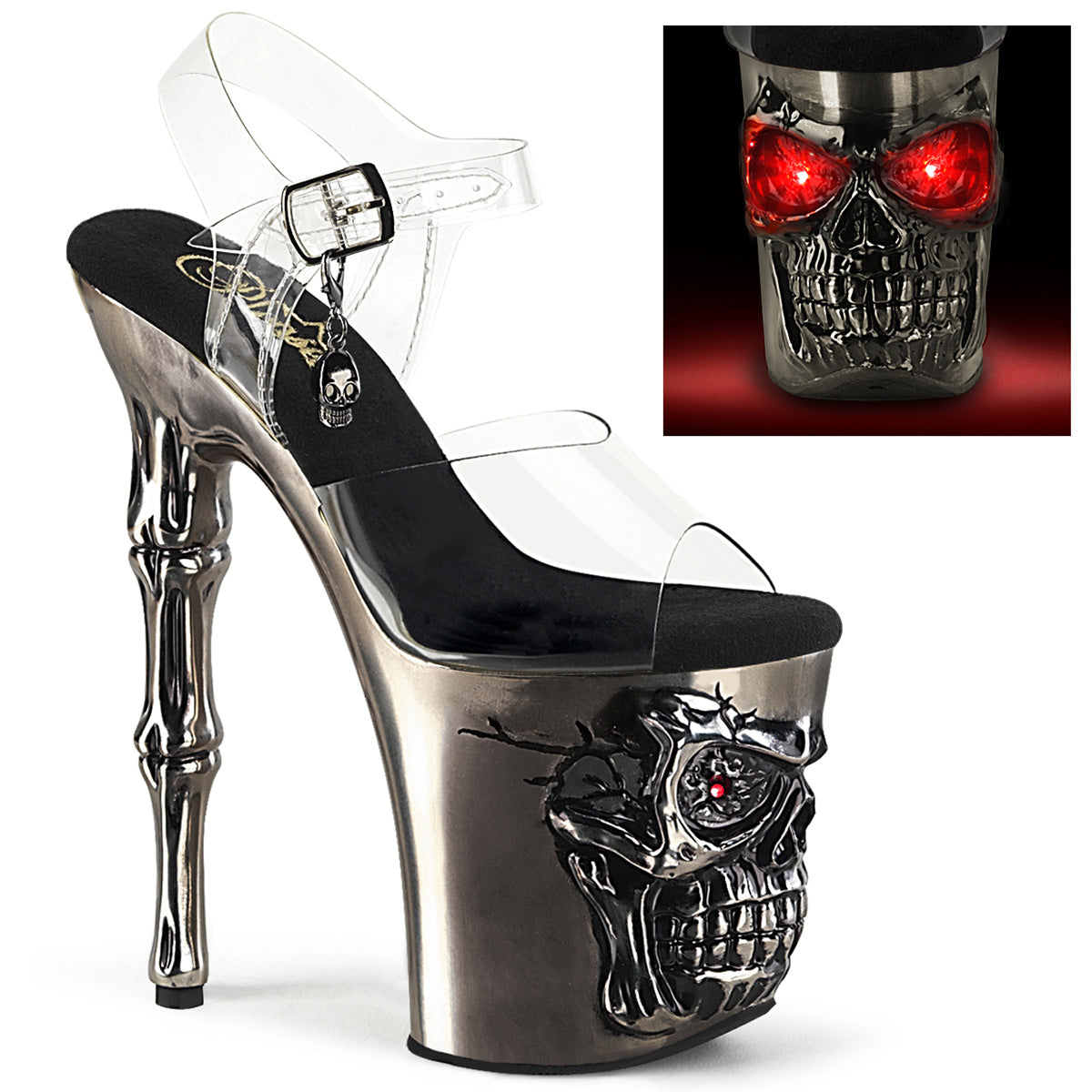 PLEASER RAPT808-LT/C/PWCH 7 Inch Skull Finger Bone Heel SIZE 8 9 REMAIN