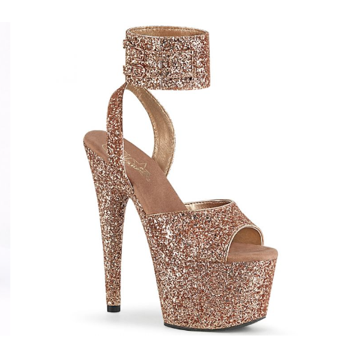 PLEASER ADO791LG/ROGLDG/M 7 Inch Rose Gold Gliter Heel With Ankle Cuff