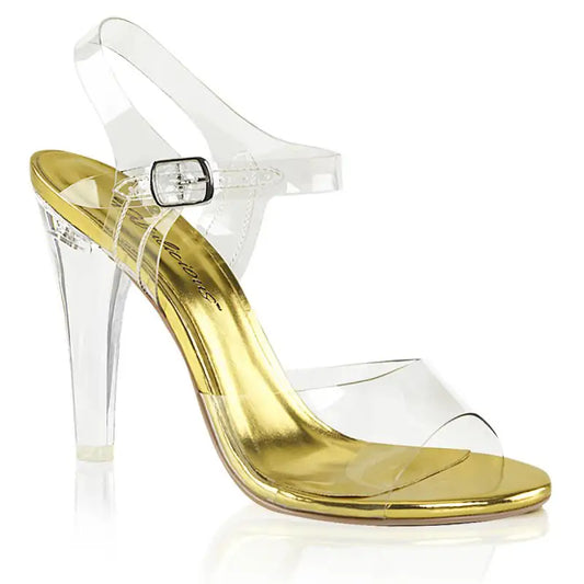 Pleaser Fabulicious CLE408/C-G  Clear Heels with Lucite Gold size 7 worn for photoshoot