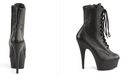 PLEASER DEL1020/B/LE Black Genuine Leather Ankle Boot Size 8 Only