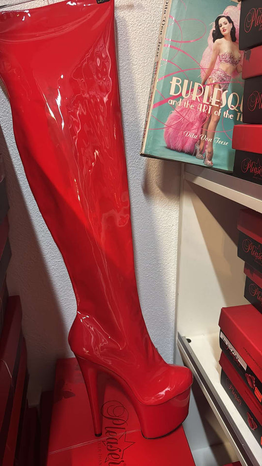 NX-Thigh High 7 Inch Red Boots