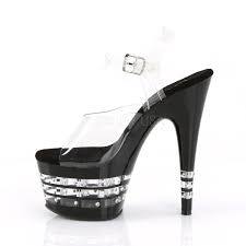 PLEASER ADO708LNRS/C/B Black Clear with Diamante 7inch Heels