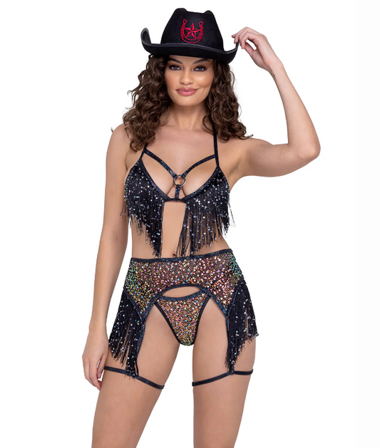 Midnight Mirage Sequin Fringe Garter Belt 6223