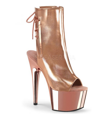 PLEASER ADO1018/ROGMPU/ROGCH 7 Inch Rose Gold Chrome Open Toe Heel