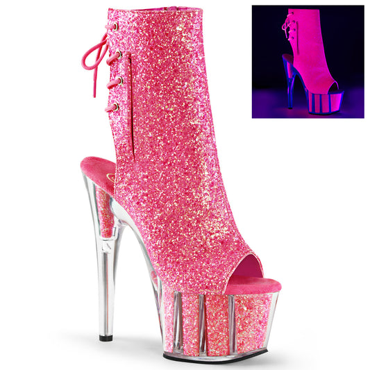 PLEASER ADO1018G/PNK/M 7 Inch Glitter Open Toe Heel