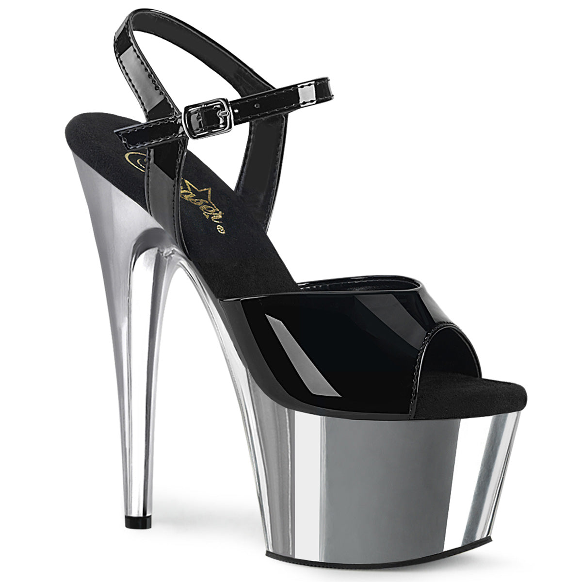 PLEASER ADO709/B/SCH Black 7 Inch Ankle Sandal Heels