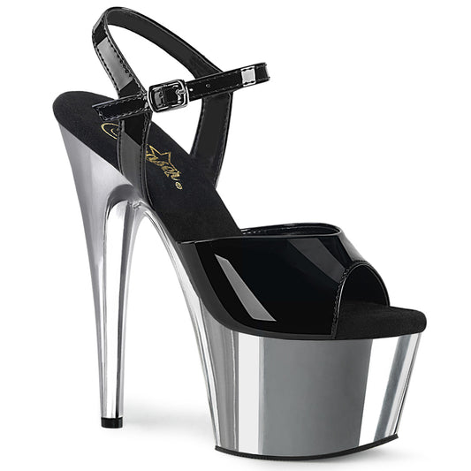 PLEASER ADO709/B/SCH Black 7 Inch Ankle Sandal Heels
