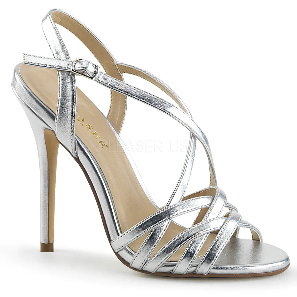 Pleaser AMU13/SMPU Stiletto Heel Ankle Strap Silver Sandals