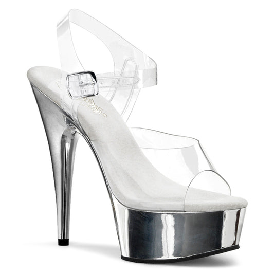 PLEASER DEL608/C/SCH 6 Inch Clear/Silver Chrome Heel