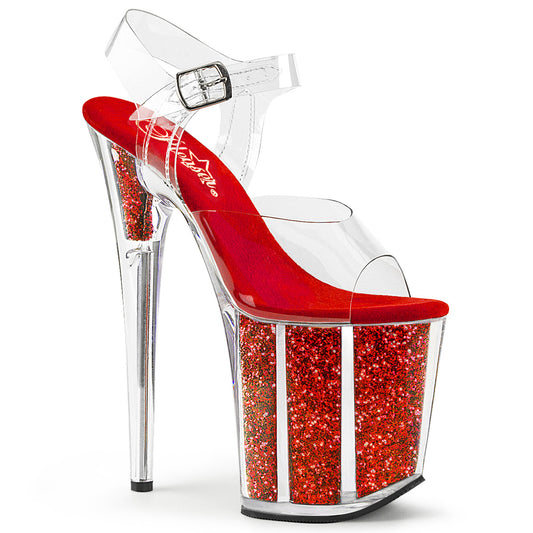 PLEASER FLAM808G/C/R 8 Inch Red Glitter Heel